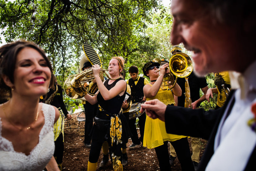 Austin Texas wedding photographers;Minor Mishaps marching band;texas wedding ceremony