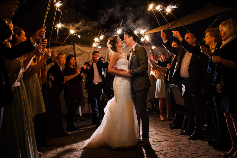 Barrows House wedding;Dorset;Vermont wedding photographers;snowy wedding;sparkler exit