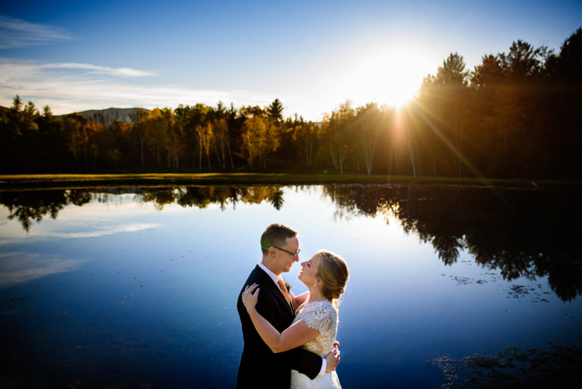 Barrows House Wedding in Dorset;Foliage;Pond;Sunset Wedding Portrait;Vermont wedding photographers