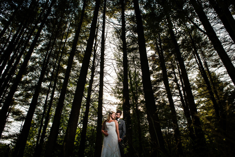 Lincoln vermont wedding;Vermont wedding photographers;forest wedding portrait;pine trees wedding photo
