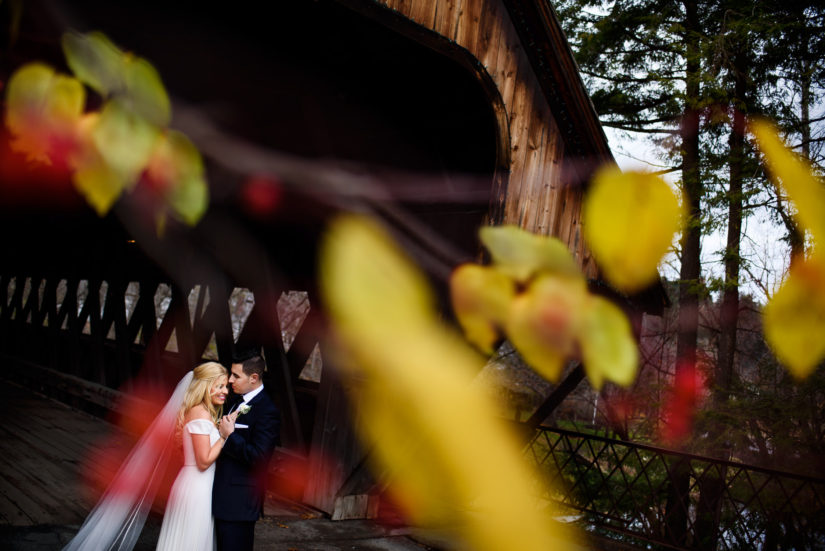 Vermont wedding photographers;Woodstock Inn wedding;Woodstock Vermont;covered bridge wedding photo