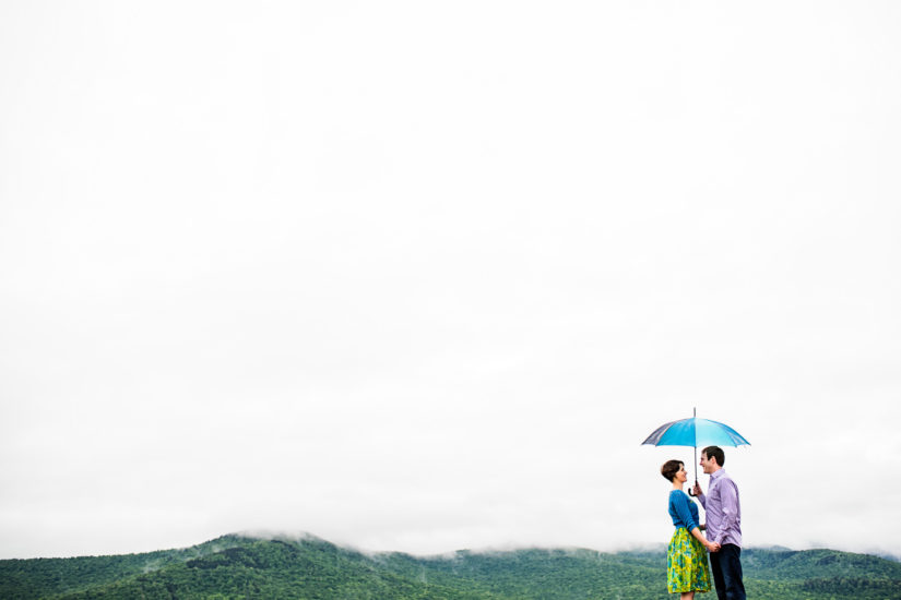 Rain;Stowe;Trapp Family Lodge;Umbrella;Vermont Engagement Photos