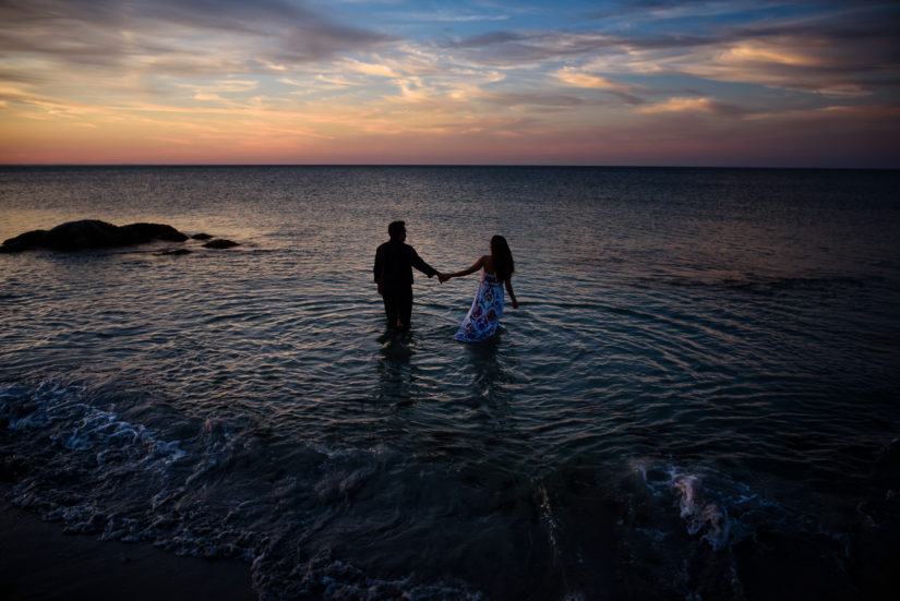 Beach;Massachusetts Engagement Photos;Ocean;Sunset;Wingaersheek Beach
